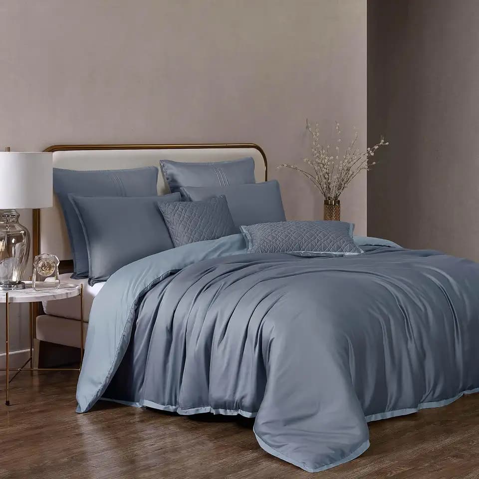 Riverbrook Home Noble Tencel Comforter Cover Set, Queen, Smoke Blue/Sky, 8 Piece Set
