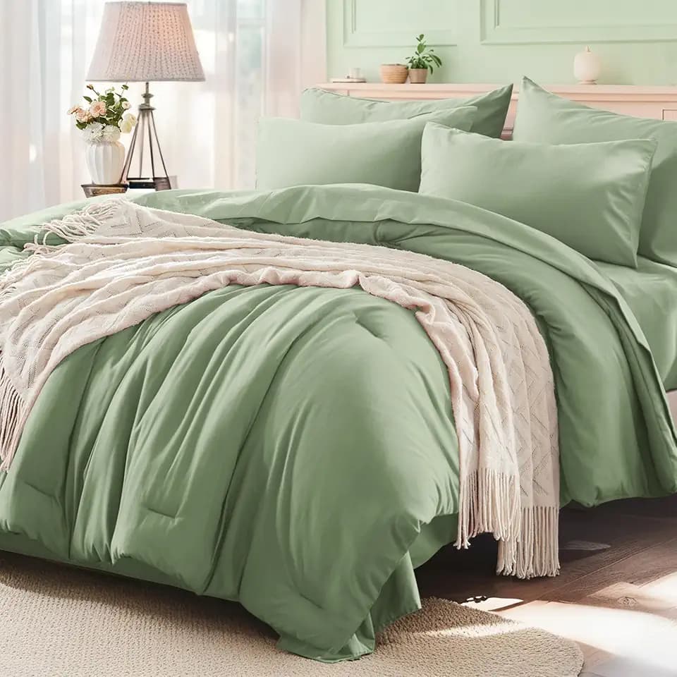 Anluoer California King Comforter Set, 7 Piece Bed in a Bag Bedding Set