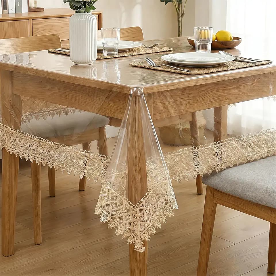 Clear Plastic Tablecloth Vinyl Table Cover 55" x 86",6-8 Seats