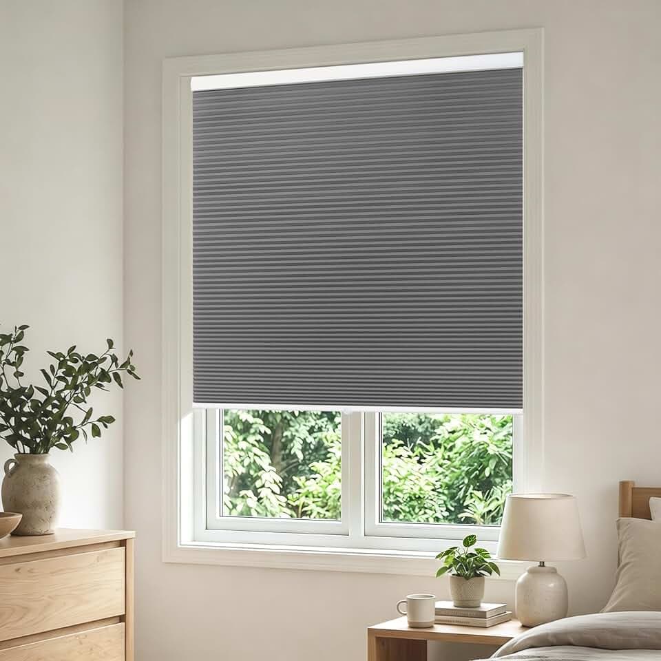 Allesin Cordless Blackout Cellular Shades, Honeycomb Blinds for Windows, Thermal Insulated & Noise Dampening, Room Darkening Window Coverings for Bedroom & Nursery, Gray, 36" W x 64" H