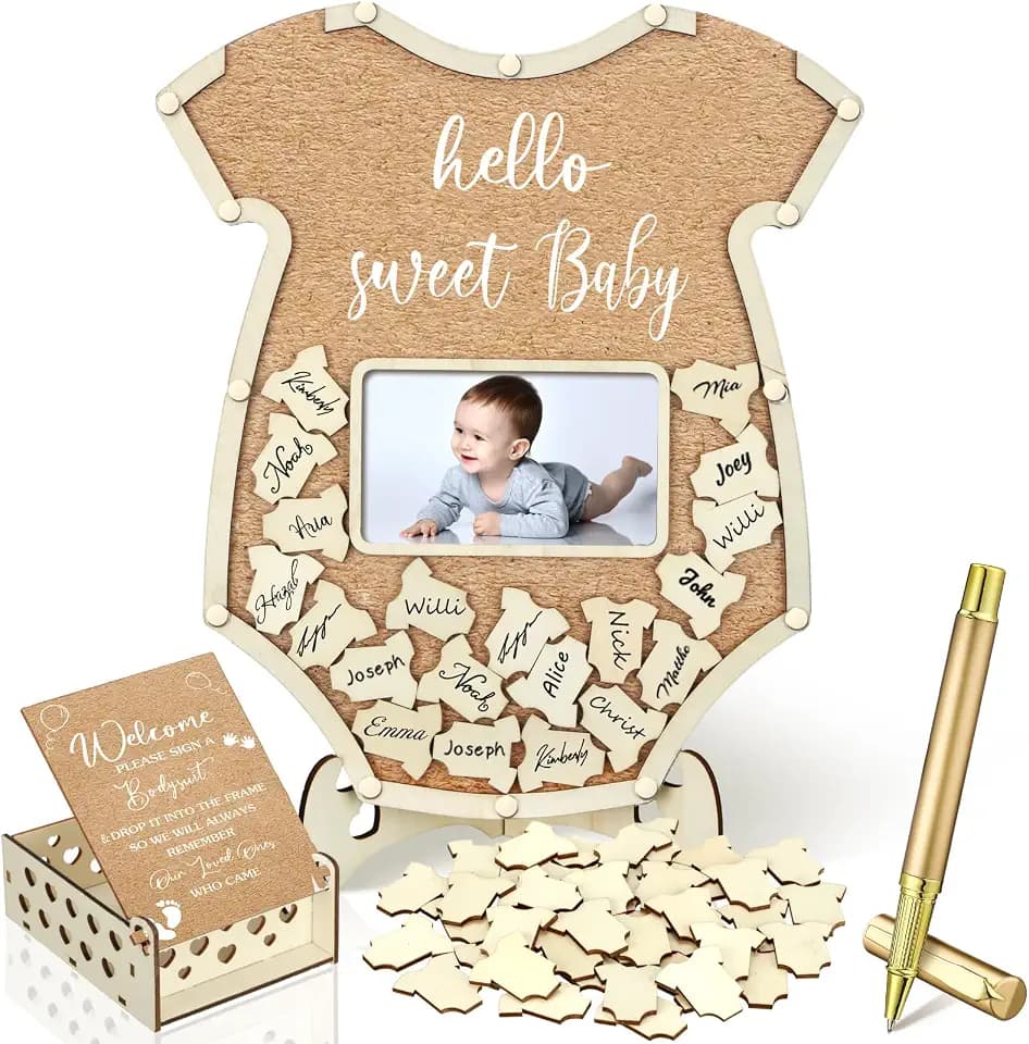 Wenqik 63 Pcs Bodysuit Baby Shower Guest Book,Wood Color
