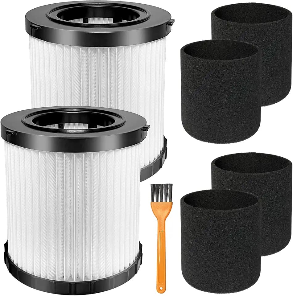 2 Pack DCV5801H HEPA Filter Compatible with DEWALT DCV580H, DCV581H 20V MAX Wet/Dry Vacuum, with 4 Foam Sleeve Filters & 1 Brush