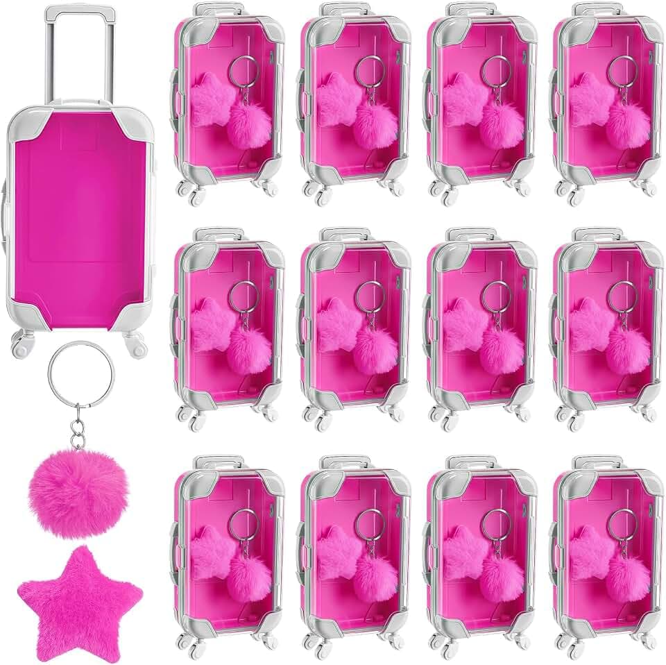 LemonRoad 36 Pcs Clear Mini Suitcase Party Favor Box, Rose Pink