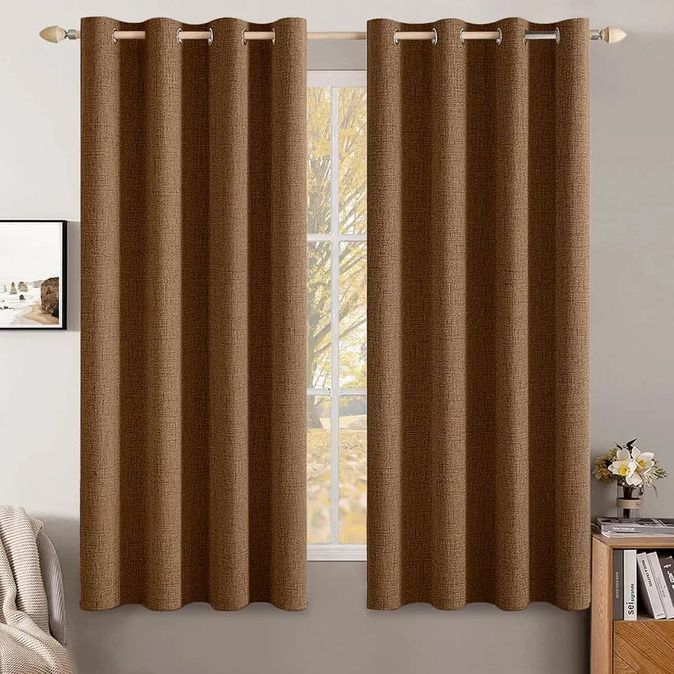 MIULEE 100% Blackout Linen Curtains for Bedroom 52x54 Inches Brown