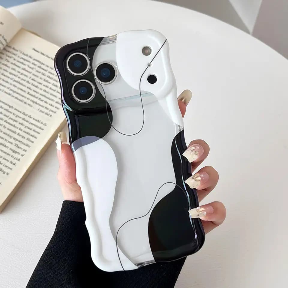 DEFBSC for iPhone 17 Pro Max Case Cute Clear Wavy Design, Black
