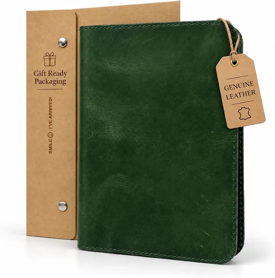 Genuine Leather A5 Journal Cover Refillable Notebook Cover, Fits 5.75 x 8.25 in, Card Slots Pocket & Pen Holder, Handmade Professional Leather Organizer for Men & Women, Travel & Work Diary Cover