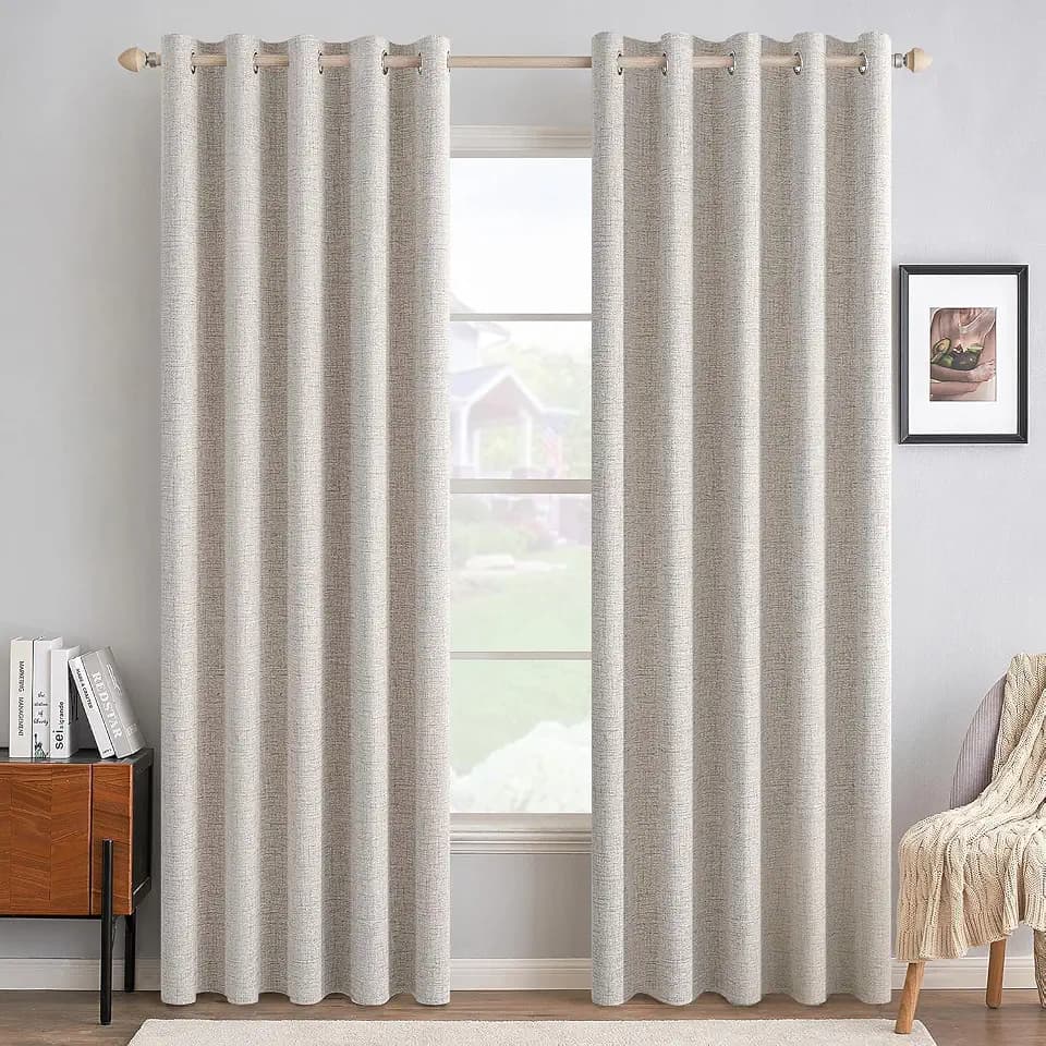 MIULEE 100% Blackout Linen Curtains for Bedroom 62x90 Inches Ivory