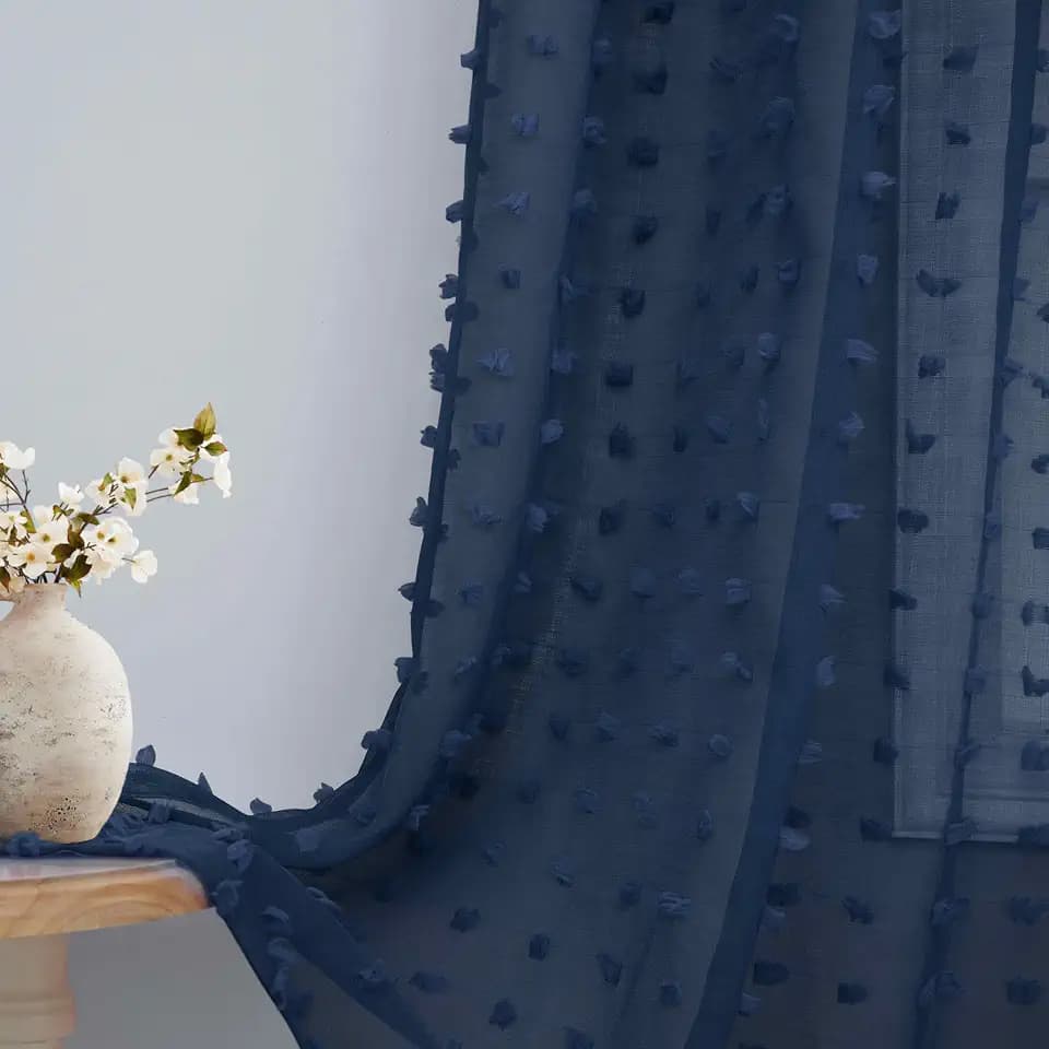 Boho Navy Blue Pom Pom Curtains 96 Inch Length 2 Panels for Boys Girls Living Dining Room Farmhouse Country Rustic Beach Curtains Dark Indigo Blue Airy Breathable Drapes for Bedroom 52x96 Back Tab