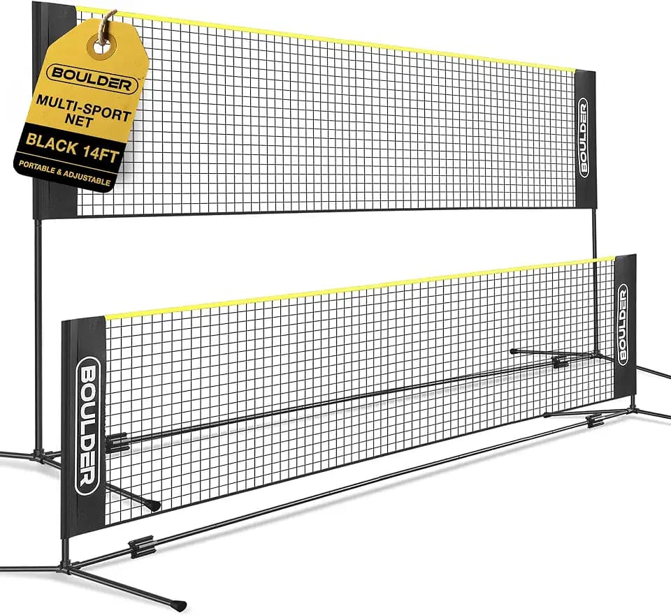 Boulder Portable Badminton Pickleball Net - Foldable/Extendable Poles for Multiple Sports Heights (UP to 5 ft) - Ideal for Tennis, Pickleball, Soccer Tennis - Easy Setup