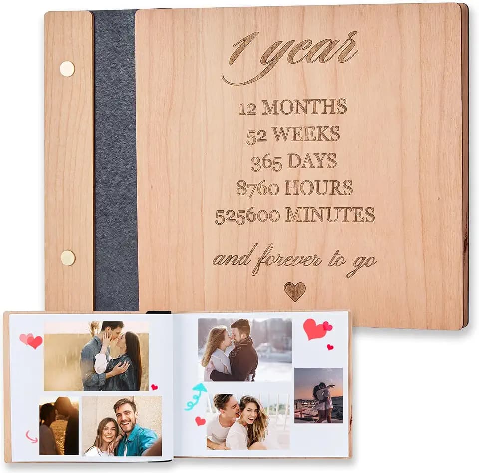 1 Year Anniversary Scrapbook, 1st Anniversary Paper Gift Photo Album for Boyfriend Girlfriend Her Him, One Year Wedding First Anniversaries Ideas Handmade DIY Memory Book for Couple Wife Husband