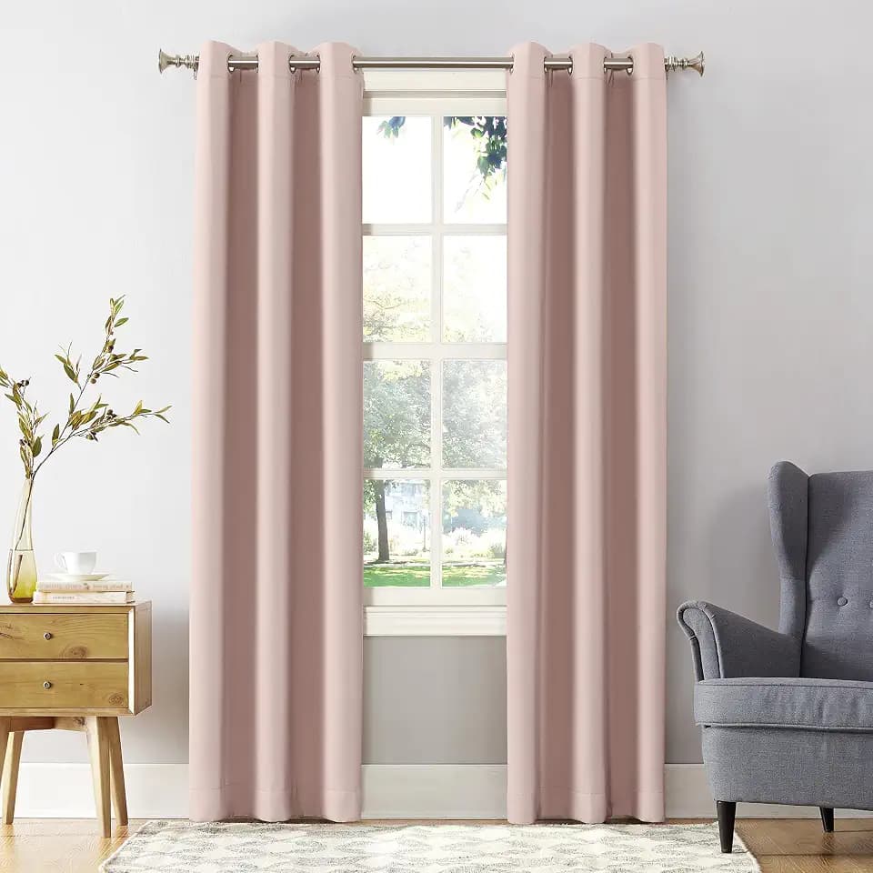 Sun Zero Easton Energy Saving Blackout Grommet Curtain Panel, 40" x 63", Blush Pink