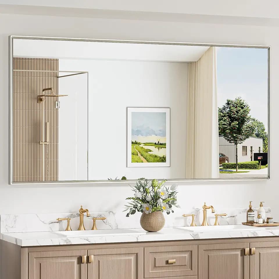 Keonjinn 72 x 36 Inch Brushed Nickel Oversize Bathroom Mirror for Over Sink