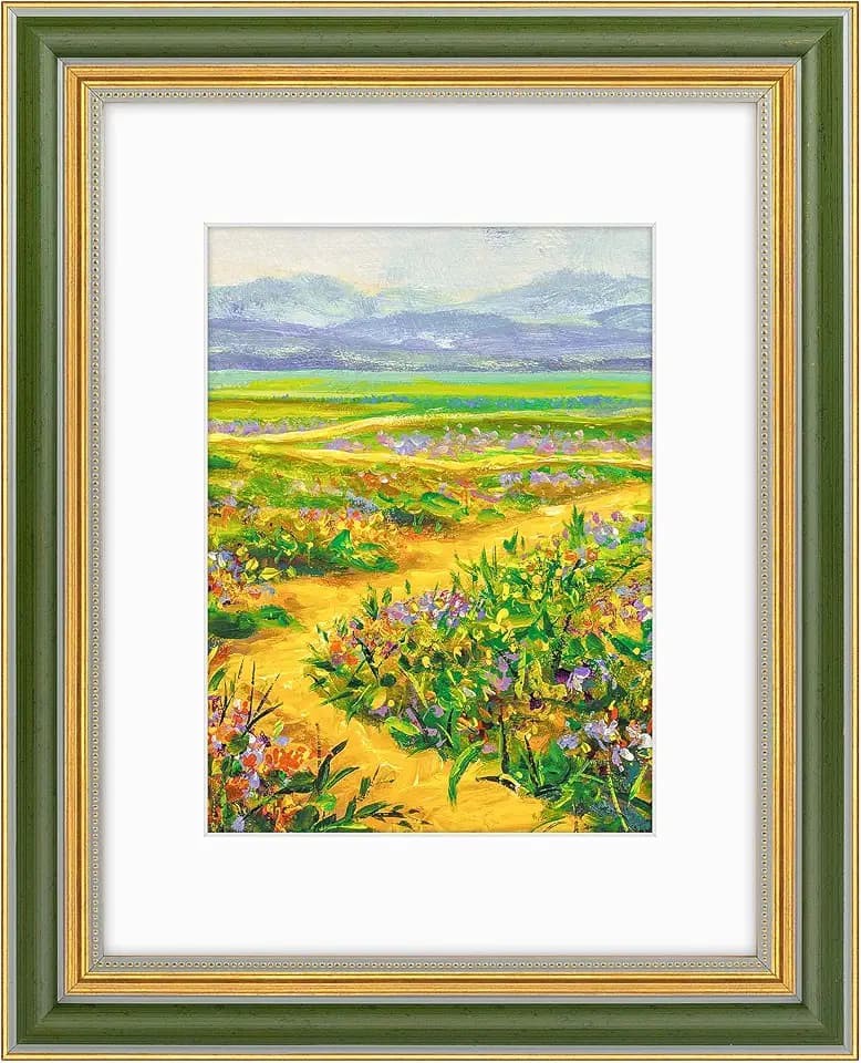 Golden State Art,8.5x11 Ornate Picture Frame Holds 6x8 Photo,Green Gold