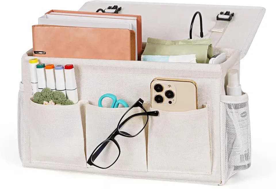 Bedside Caddy Storage Organizer for Bed Rails, Bed Caddy with 6 Pockets