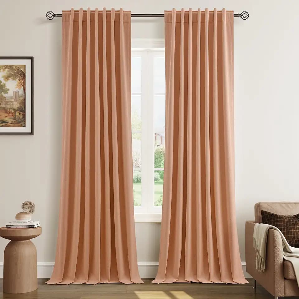 Guken 100% Blackout Curtains 96 Inch Length 2 Panels Set for Living Room Bedroom Back Tab Thermal Insulated Black Out Linen Drapes Room Darkening Rose,52x96