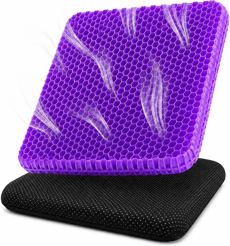 Gel Seat Cushion for Long Sitting – Double-Layer Honeycomb Cooling Chair Pad, Thick Supportive Gel Cushion with Breathable Non-Slip Cover for Office Chair Car Wheelchair & Long Sitting(Purple)