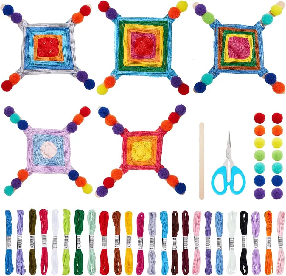 WEBEEDY 10 Set Yarn Craft Kit Yarn-Wrapped God's Eye Craft Kit Crochet Kit for Beginners Weaving Gifts DIY Craft Christmas Gifts