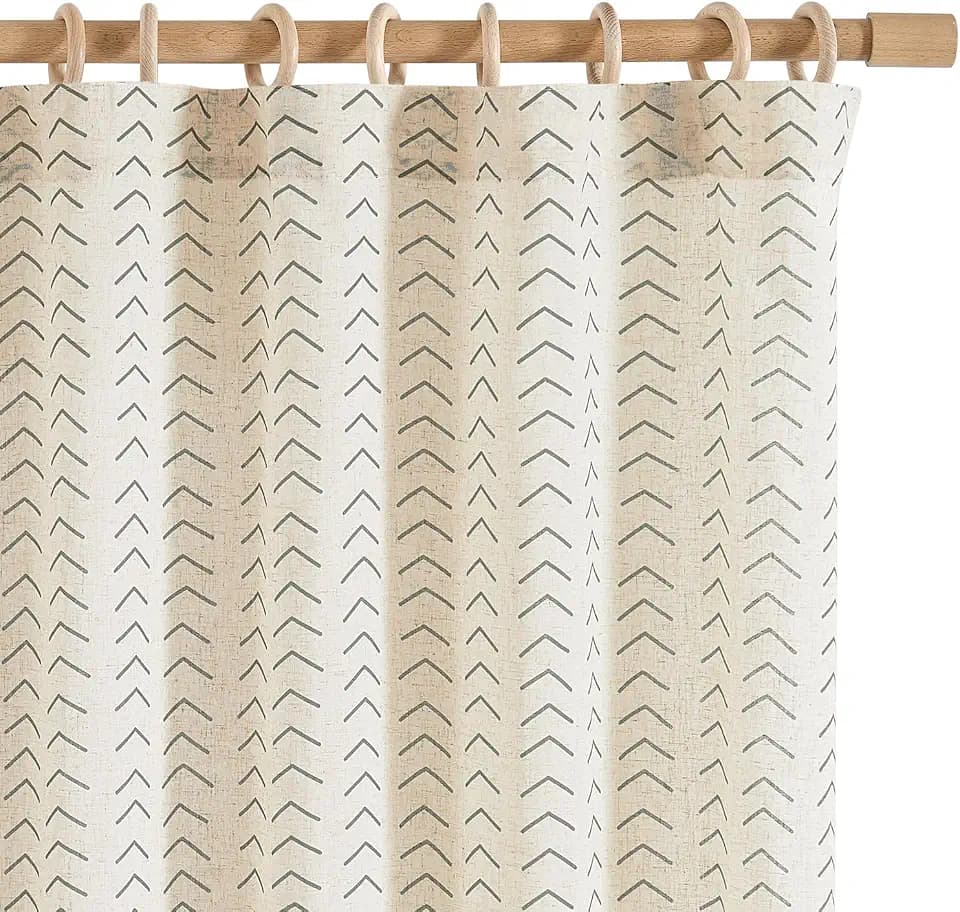 jinchan Grey Boho Linen Curtains 84 Inch Farmhouse Back Tab 2 Panels