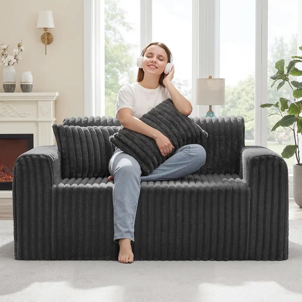 Hobestluk 2-Seater Foam Sofa with Pillows Comfy Couch for Small Spaces