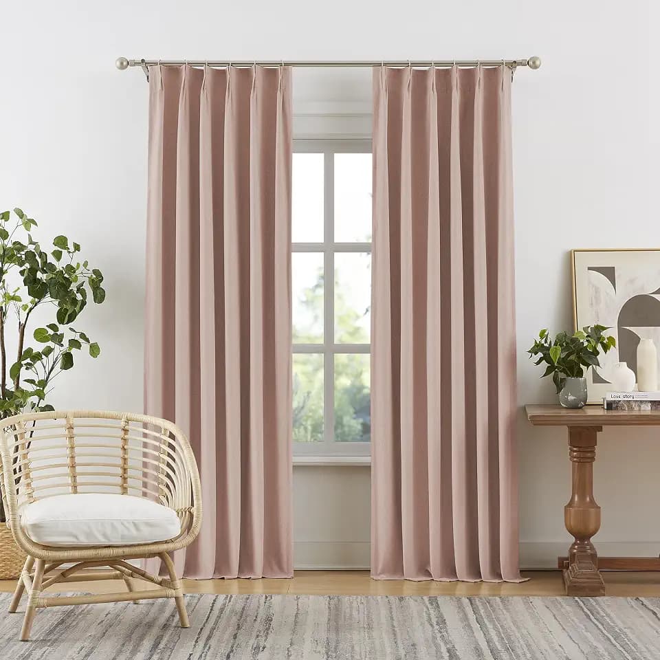 Cute Dusty Pink Blackout Linen Curtains 95 Inches Long - Rose Blush Pinch Pleat Track Curtains Blackout with Hooks Viral Pleat Drapes for Girls Bedroom Nursery,50 by 95 Inch, 2 Panels, Back Tab
