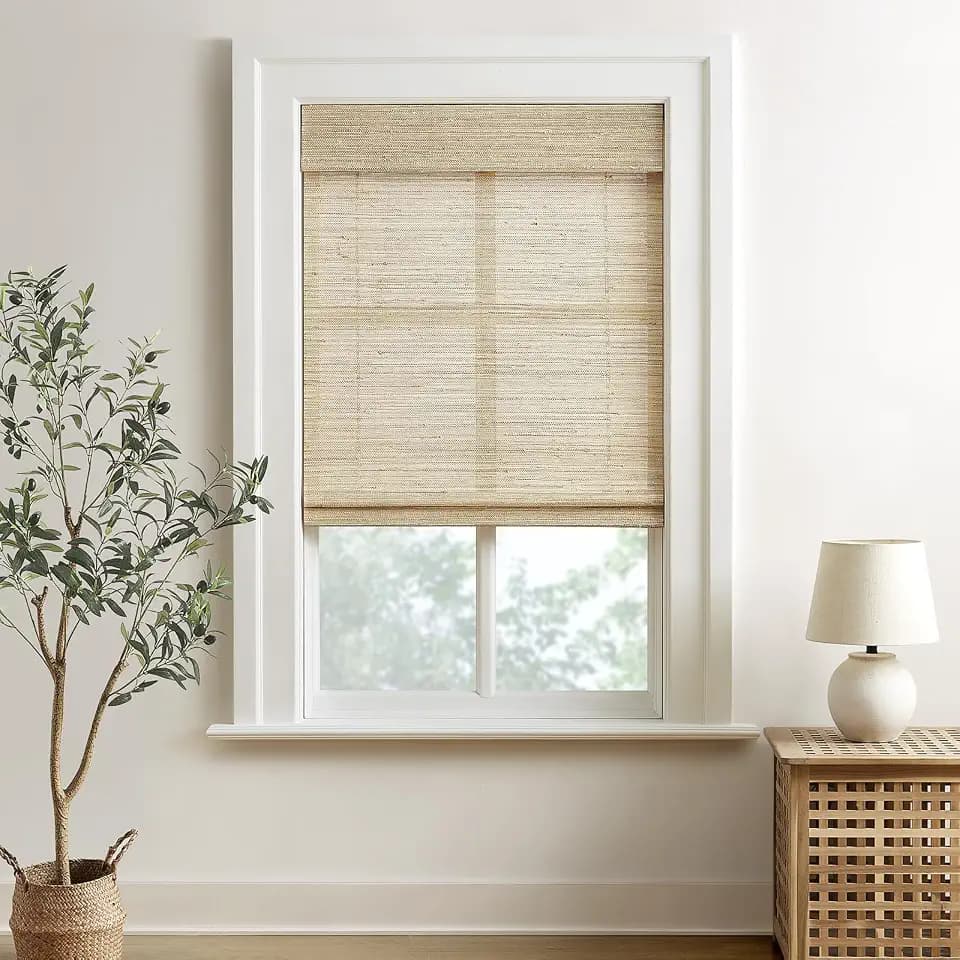 HOMEIDEAS 100% Ramie Cordless Roman Shades for Indoor Windows, W27 X L60