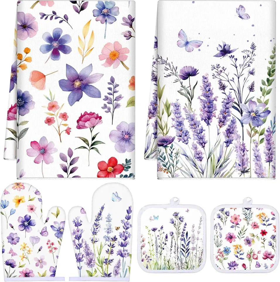 6 Pcs Purple Lavender Kitchen Decor Accessories Set