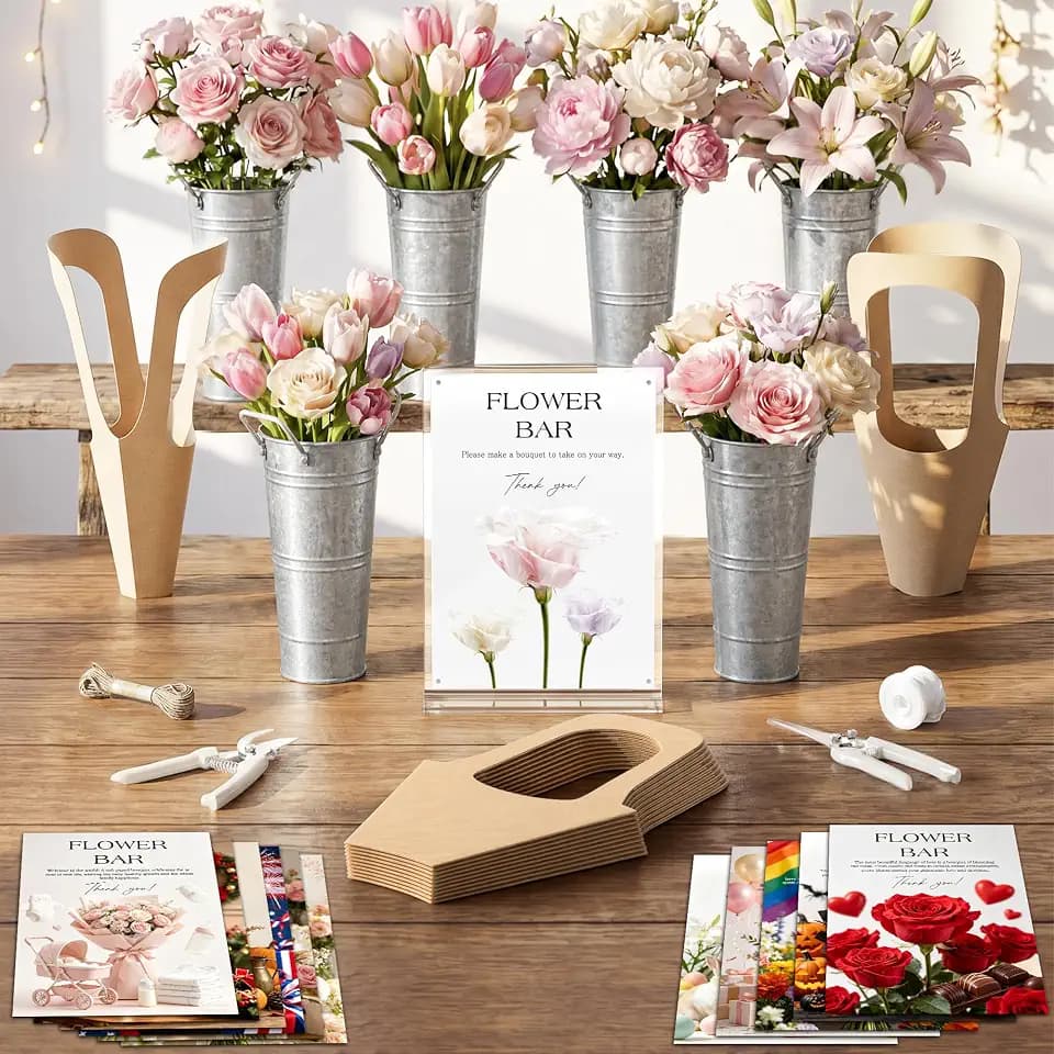 47PCS Flower Bar Buckets Set, Flower Bar Supplies (Galvanized)