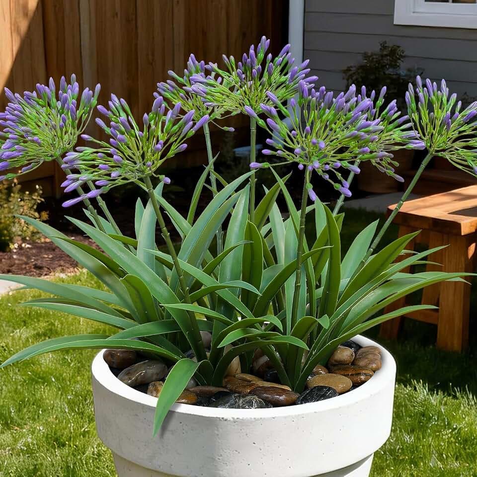 8 Bundles Artificial Flowers Plants for Outdoor Planters | 18.9 in Purple Large Fake Flowers | Spring Summer Look Real Plasic Faux Plant for Front Porch Pathway Garden Patio (Purple)