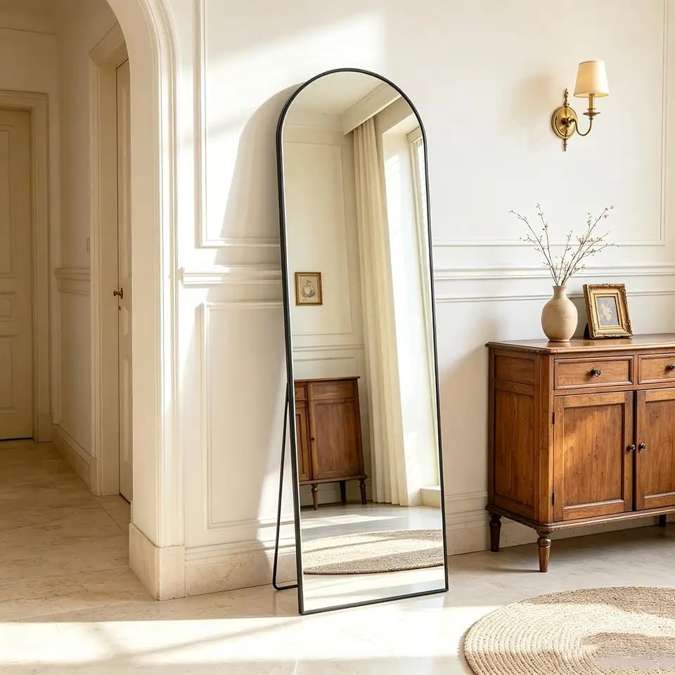 Sweetcrispy 56"x15" Arched Full Length Mirror, Full Body Mirror, Black