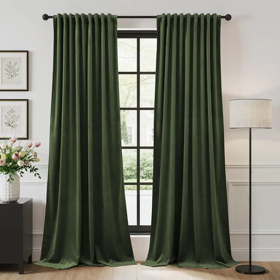 StangH Olive Green Velvet Curtains for Dining Room, W52 x L84, 2 Panels