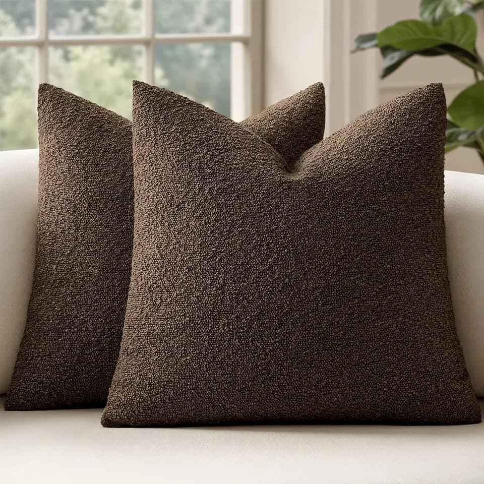 MIULEE 22x22 Decorative Euro Sham Boucle Couch Pillow Covers Brown