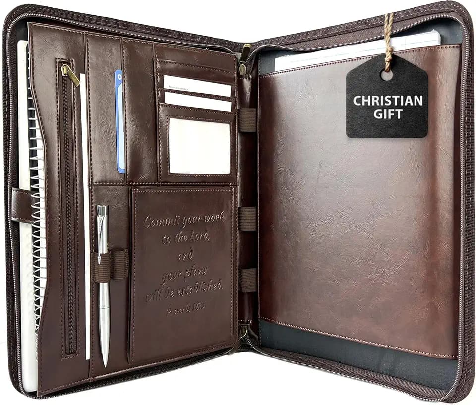 Leather Portfolio for Men - Padfolio Case for Men and Women Zipper Binder