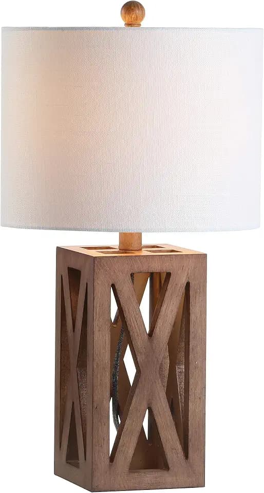 JONATHAN Y Stewart Rustic Wood Bedside Table Lamp 21.5", Brown