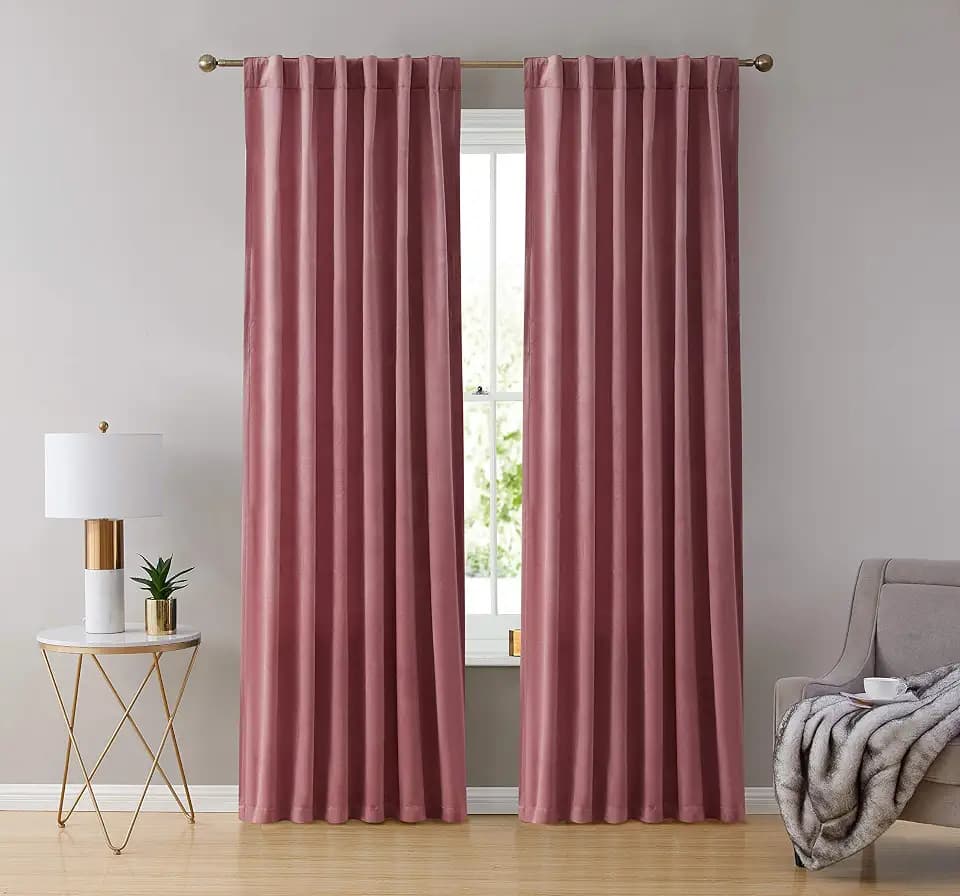 HLC.ME Lopez Velvet Curtains - Premium - Velvet Drapes, Back Tab Rod Pocket Window Treatment Curtain Drapery Panels for Bedroom & Living Room - Set of 2 Panels (54 x 84 inches Long, Blush Pink)