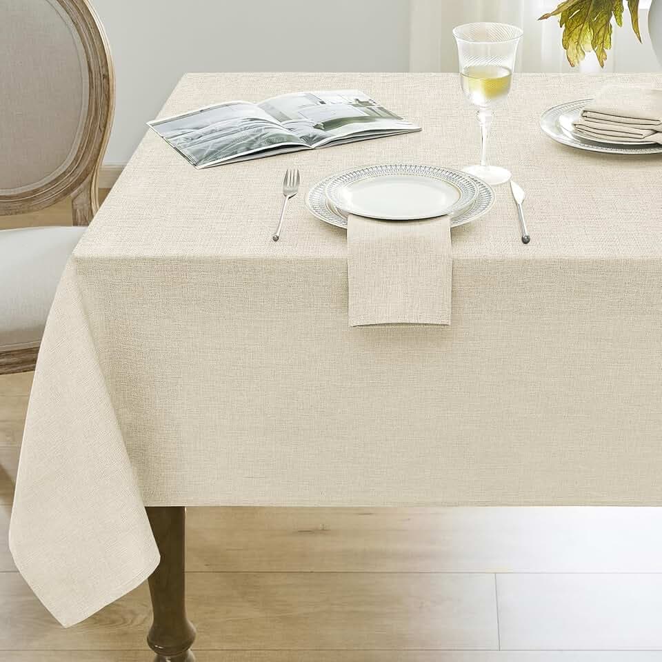 Softalker Cream Tablecloths Rectangular 84x60 inch, Faux Linen Outdoor Table Cloth Stain Resistant & Shrink-Proof, Washable Table Cover for 6 Foot Rectangle Table Decor for Summer, Farmhouse Style