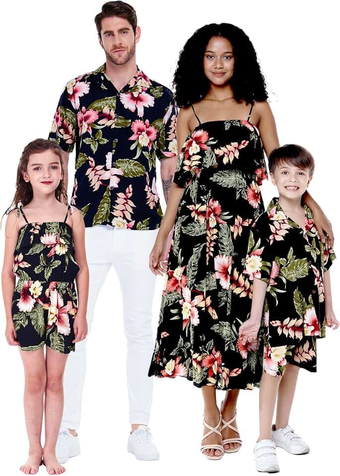 Family Matching Hawaiian Clothes, Black Rafelsia