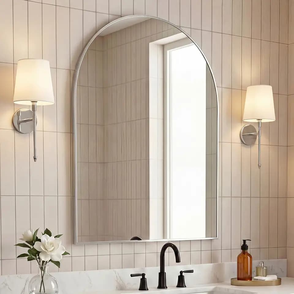 JONATHAN Y Elodie Arched Wall Mounted Vanity Mirror 26" x 38", Nickel