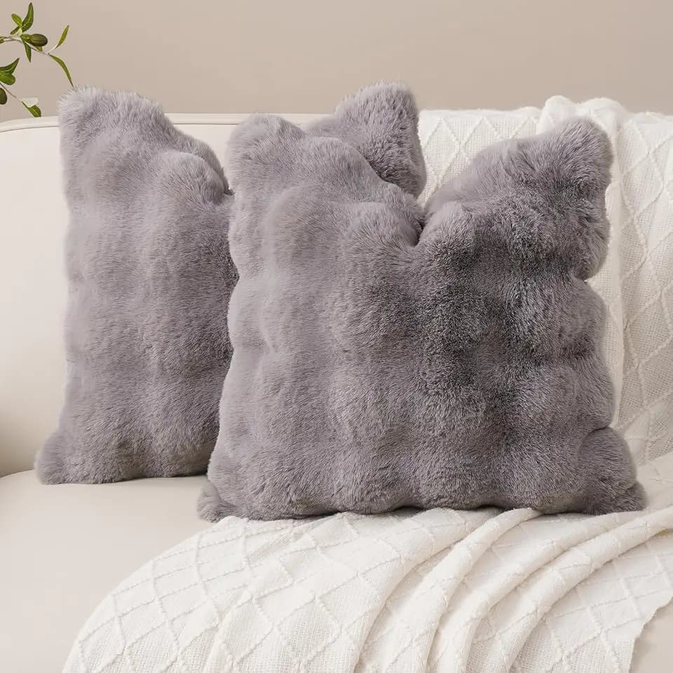 SOMAHE Plush Throw Pillow Covers Set of 2 Faux Fur Couch Pillowcase for Office Home Sofa Decor Soft Pillow Cover Grey 20x20 Inch