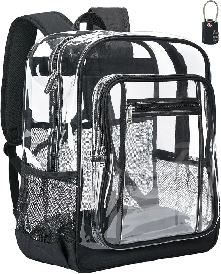 Vorspack Clear Backpack with TSA Lock, 17 inch Large Bookbag, Black