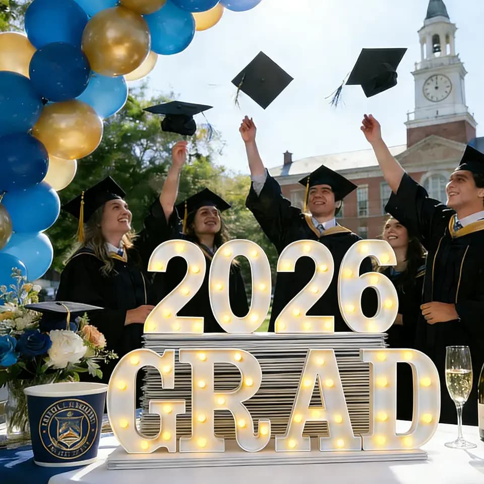 2026 Graduation LED Marquee Letter Lights - 8 Pack 2026 Grad Light Up Decor, Warm White for Senior School/College Grad Party, Mantel Wall Tabletop Decoration & Photo Props