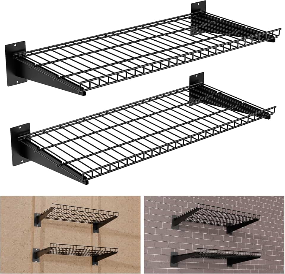 Garage Wall Shelving 24"x12" 2-Pack, Wire Wall Shelves, Black