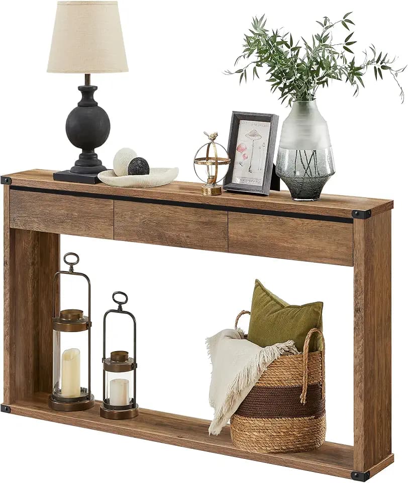 VASAGLE 47.2" Console Table with 3 Drawers, Entryway Table, Bottom Shelf