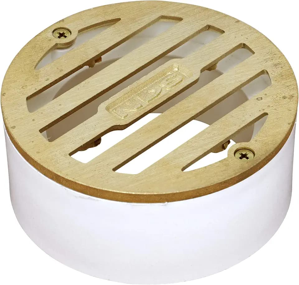 NDS 909B*, 3-Inch Round Grate with Collar, Connects to 2-Inch Drain Pipe and 3-Inch Drain Fittings, for Small Lawns, Landscaping and Patios, White Plastic and Satin Brass
