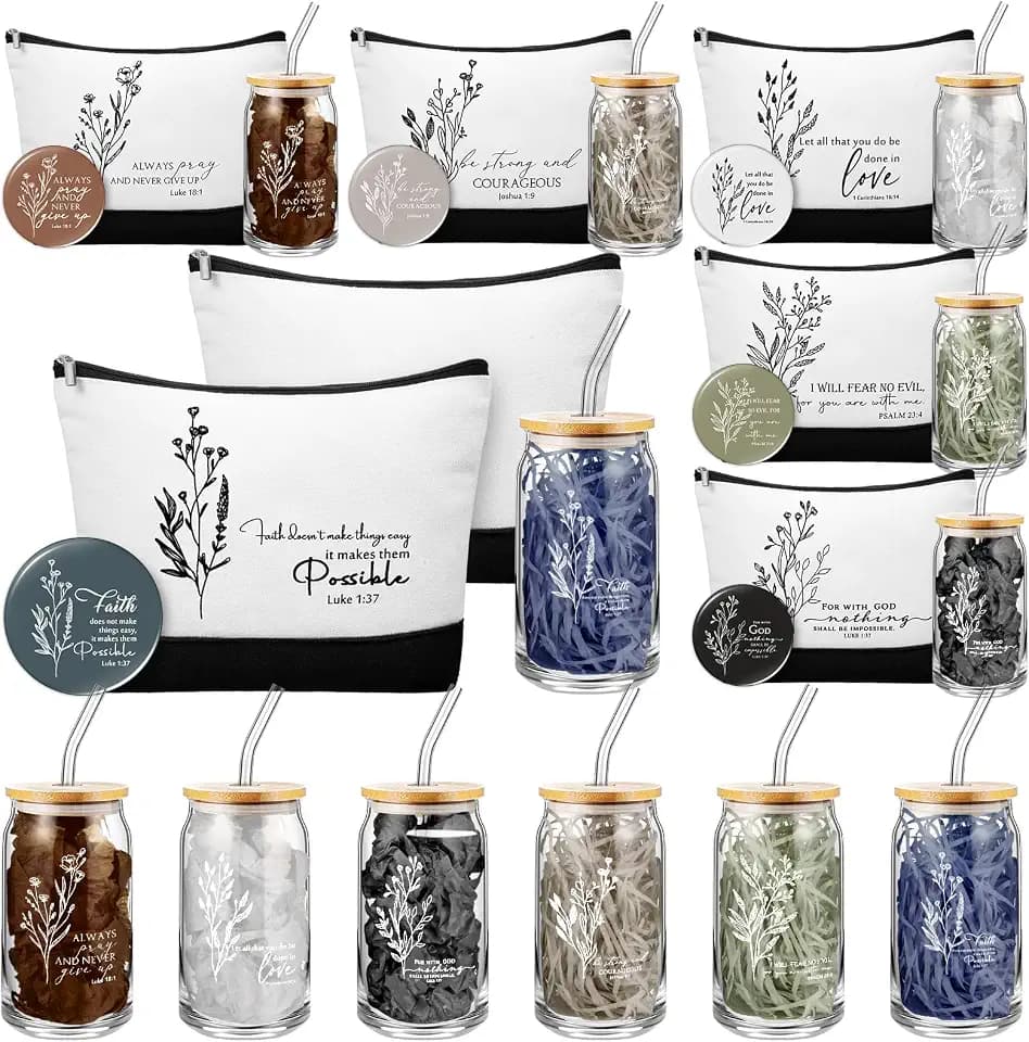 Fumete 6 Sets Christian Gift Sets Women Glass Cup, Boho, White