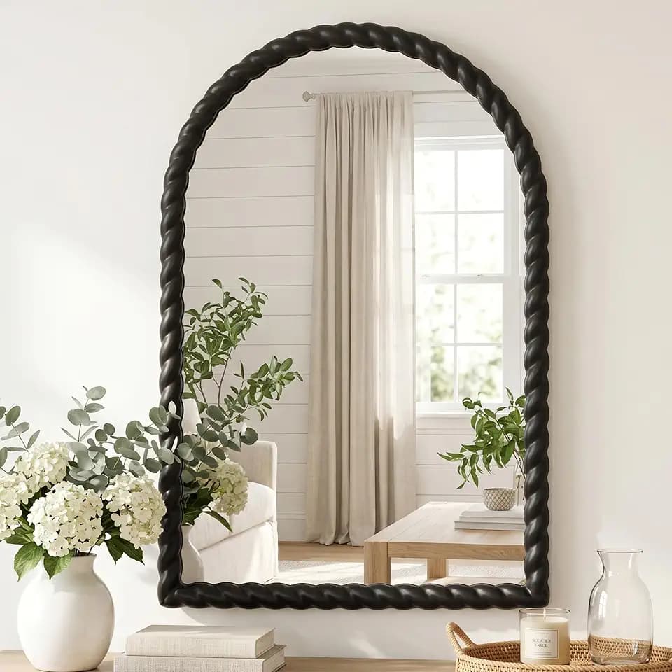36"x24" Arched Solid Wood Farmhouse Decorative Wall Mirror