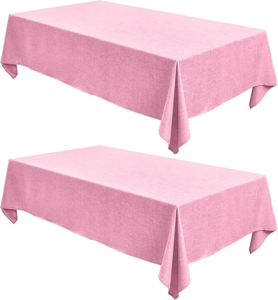 Fitable 2 Pack Linen Textured Rectangle Tablecloths, 60 x 120 Inch, Pink