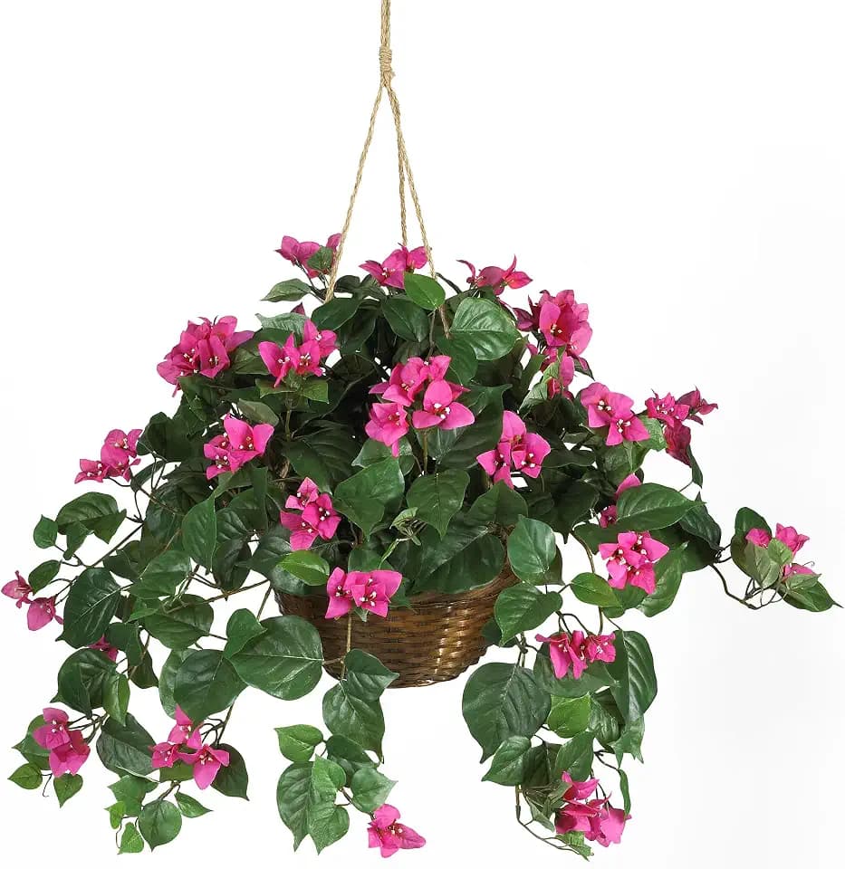 Nearly Natural 32 in Artificial Bougainvillea Plant in Hanging Basket