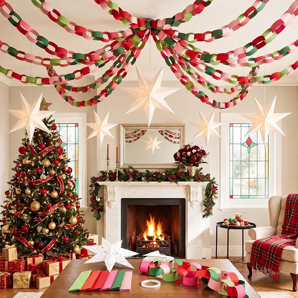 Spakon 606 Pcs Christmas Paper Chain Strips Star Paper Lantern Kit