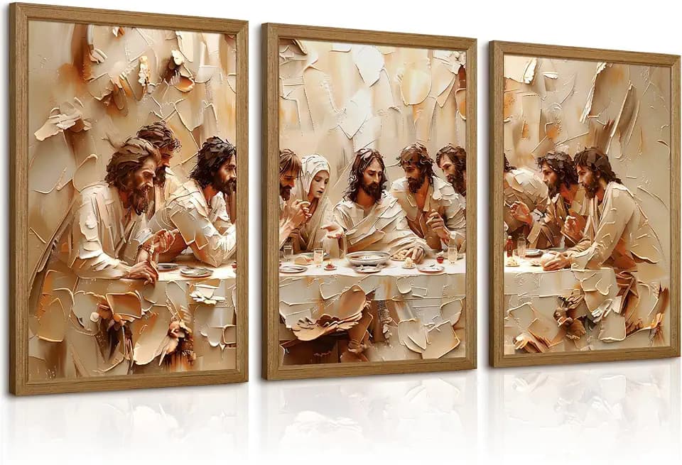 The Last Supper Wall Art Painting Jesus Christian Canvas Wall Decor Religious Bible Posters Jesus Christian Artwork Catholic Art Last Supper Picture for Dining Room Living Room 12x16 Inch Framed 3Pcs