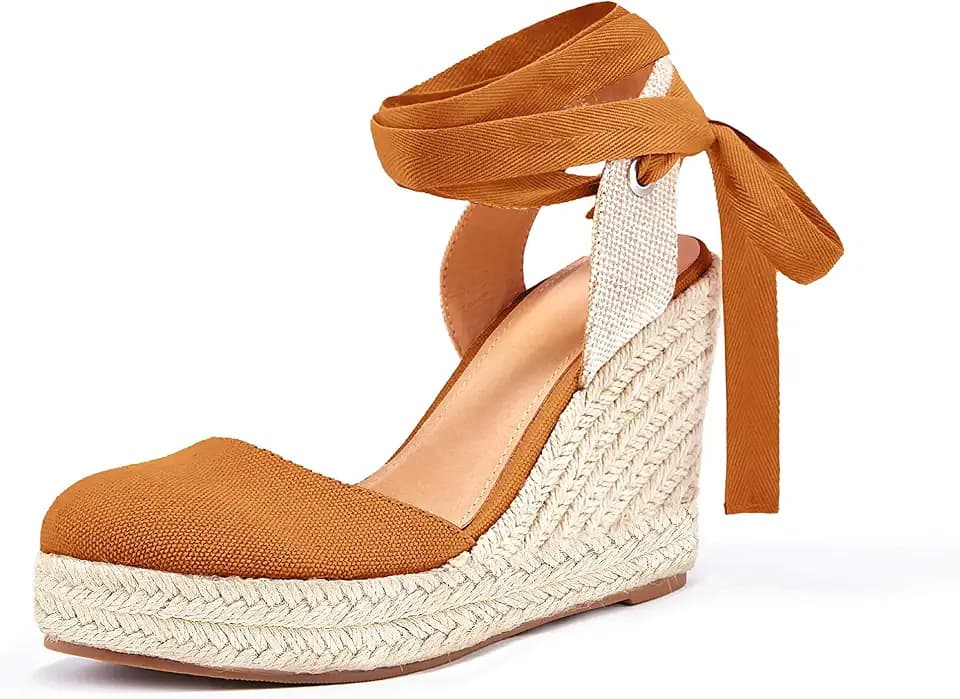 Nailyhome Women's Espadrille Wedge Sandals Closed Toe Lace Up Platform Ankle Wrap Summer Casual Shoes